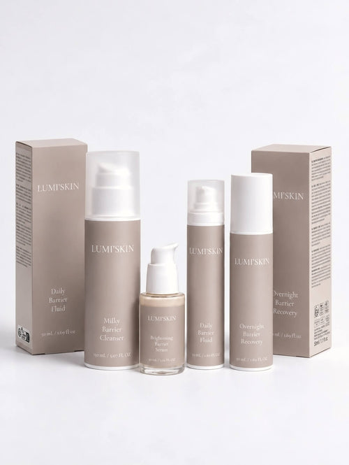 Lumi'Skin Complete Routine pompflacons op witte achtergrond